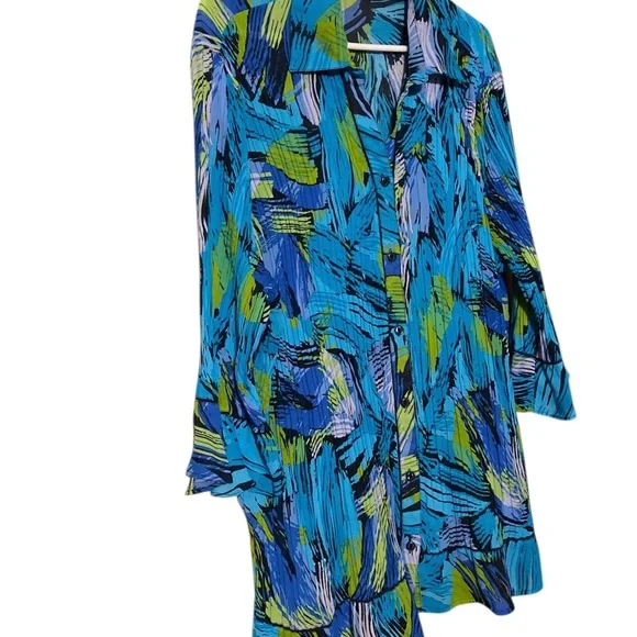 Maggie Barnes Button Up Top Women’s 1X 18/20 Accordion Pleat Bell Sleeve BoHo - Picture 15 of 16